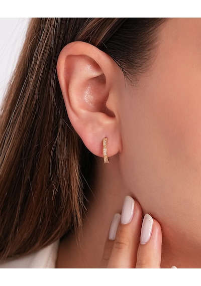 Debora Jewelry 14 Ayar Altın Zirkon Taşlı Delikli Halka Küpe