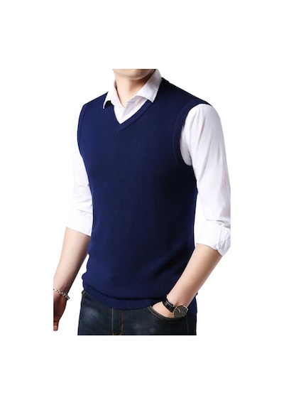 Tezzgelsin 2'li Erkek V Yaka Triko Tüylenmez Süveter Erkek Slim Fit Süveter Bordo - Lacivert