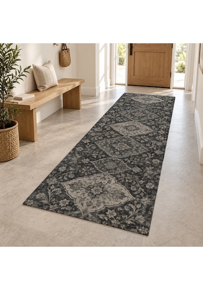 Kartela Halı Gece Mirası Gri Vizon Koridor Mutfak Yolluk Halısı Kaymaz Taban Yıkanabilir 100x300 Cm