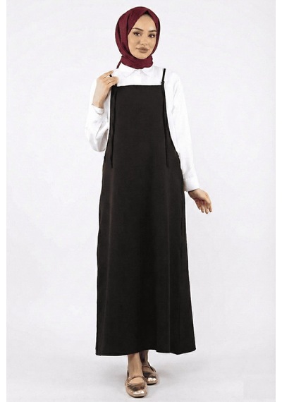Unika Boutique Tesettür Askılı Jile Elbise Dokuma Siyah