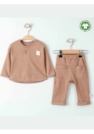 Zekids Bebek Organik Eşofman Takım-15483 Kahverengi