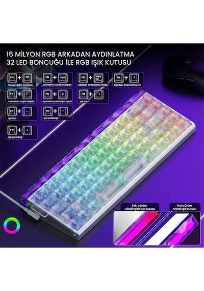 Aula Hero 68 He Manyetik Klavye Rapid Trigger Silver Switch 8000hz Rgb Neon Tkl Hot Swap Oyuncu Klavyesi Şeffaf