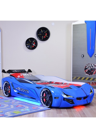 Arabalı Yatak, Mercedes Rüzgarlıklı Full Ledli Arabalı Yatak - Mavi + 1 Adet Comfort Yatak Arabalı Yatak, Mercedes Rüzgarlıklı Full Ledli Arabalı Yatak - Mavi + 1 Adet Comfort Yatak