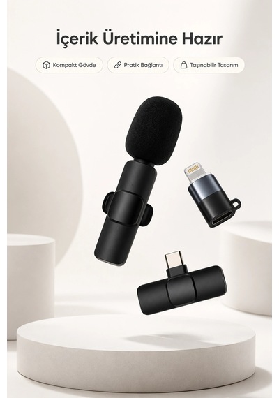 Kablosuz Yaka Mikrofonu Usb-c Ve Lightning Uyumlu Tak Çalıştır Telefon Kayıt Mikrofonu