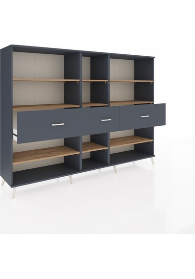 Hyperion Dolap 9 Raflı 3 Çekmeceli 220x44x163 Antrasit-çam/antra Antrasit-çam/antrasit