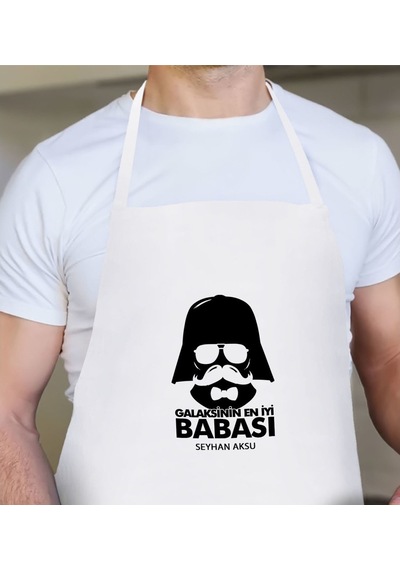 6Renk Kişiye Özel Galaksinin En Iyi Babası Tasarımlı Beyaz Mutfak Önlüğ (494437602)