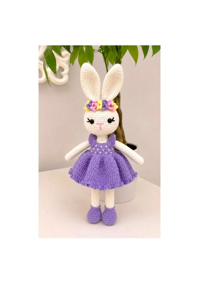 Amigurumi Mor Elbiseli Taçlı Tavşan Organik Oyuncak
