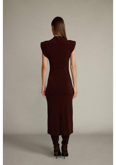 Defacto Fitted Dik Yaka Kolsuz Midi Elbise G0395ax25smbn214 Kahve