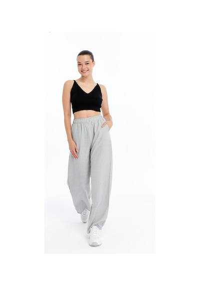 Genius Store Kadın Pantolon Keten Karışımlı Beli Lastikli Kırışmaz Kumaş Pantolon Keten-pantolon Gri
