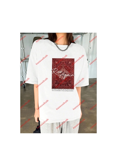 Tarzsokak Rise Again Baskılı Oversize Unisex Beyaz