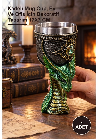 1 Adet Ejderha Tasarımlı 3d Kabartmalı Paslanmaz Çelik Kupa Kadeh Mug Cup, Ev Ve Ofis İçin Dekoratif Tasarım 17x7 Cm