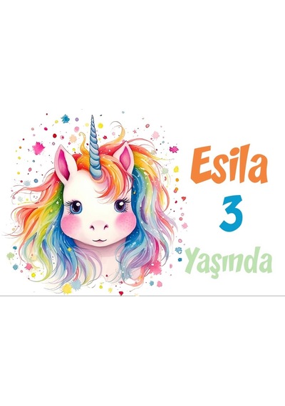 Gökkuşağı Saçlı Unicorn Temalı Doğum Günü Afişi -2 100x150 Cm