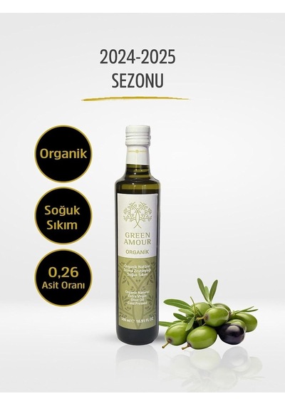 Organik Soğuk Sıkım Zeytinyağı, 0.26 Asit Oranı, 500 Ml