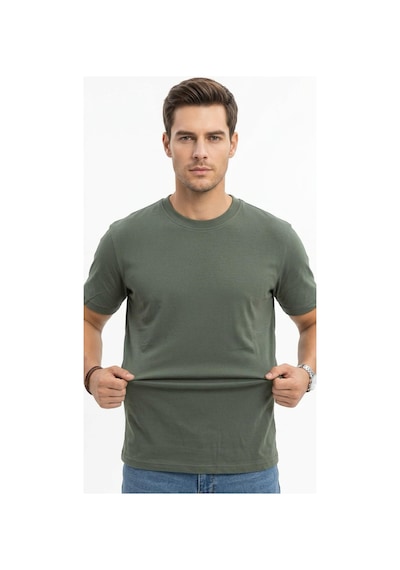 Plus Scorpion Erkek Basic Tişört Likrasız Pamuklu Regular Fit Bisiklet Yaka Haki