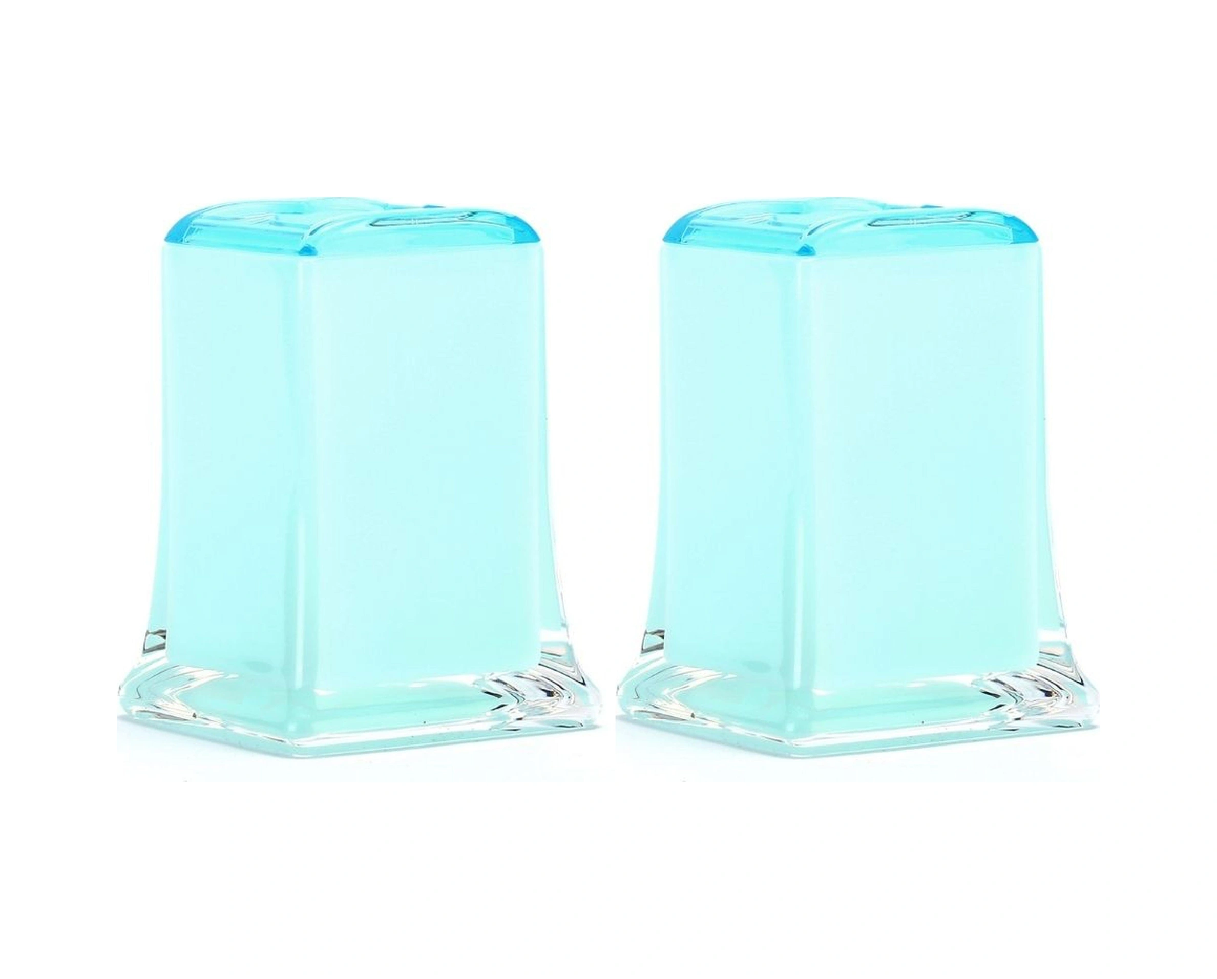 2 Adet Diş Fırçalık Buz Mavisi Akrilik 6x6x11cm Banyo Seti Çok Renkli