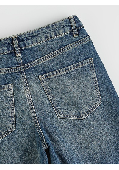 Lcw Jeans İndigo Barrel Fit Taşlı Kadın Jean Pantolon