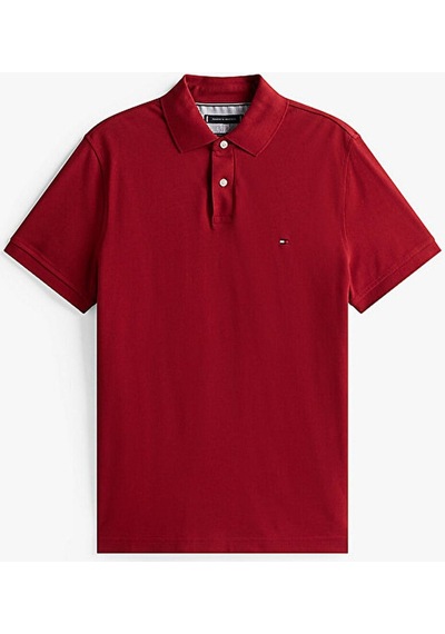 Tommy Hilfiger Erkek Dokuma Polo Yaka Kısa Kol Günlük Kırmızı T-shirt-15569 Regatta Red