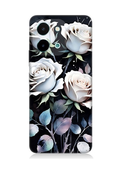 Vivo Y28 Uyumlu Beyaz Güller Sessizliği Desenli Silikon Kılıf Çok Renkli
