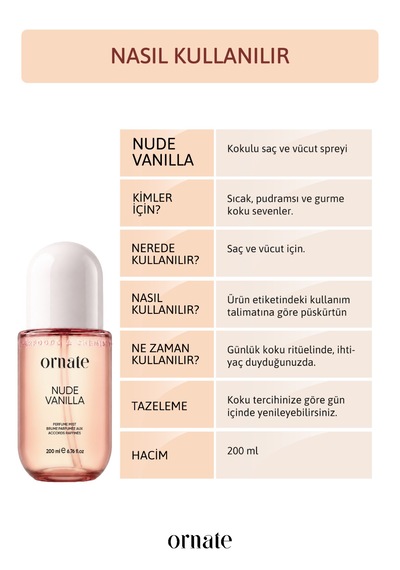 Ornate Nude Vanilla Saç ve Vücut Spreyi 200 ML