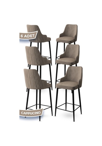 Canisa Enox Serisi 6 Adet Cappucino Sandalye Mutfak Bar Sandalyesi Babyface Kumaş Siyah Metal Ayak Sandalyeler Cappucino Ayaklar Siyah
