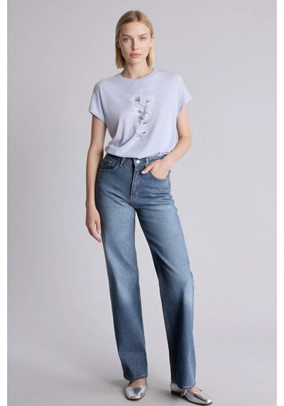 Defacto Baskılı Mavi Kadın T-shirt H2453ax/be216