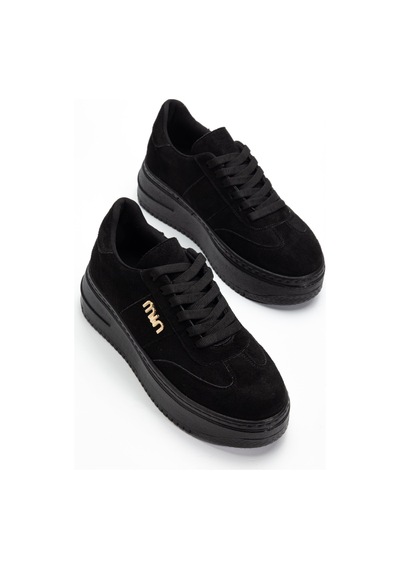 Bahrina Kadın Beyaz Cilt Kalın Taban Tokalı Sneaker Siyah