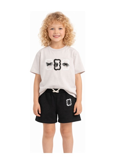 Haribo Lisanslı Fiyonk Aplikeli T-shirt Şort Takım Siyah