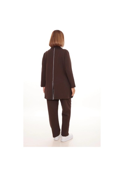 Lady Majestic Büyük Beden Hırka Sweatshirt & Pantolon İkili Takım Kadın Kahverengi