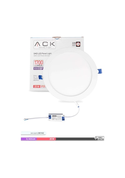 ACK Sıva Altı Yuvarlak LED Panel Armatür Beyaz Gövde 6500K Beyaz