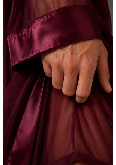 Qmen Style Erkek Şifon Kimono- Pijama - Şort Seti Bordo