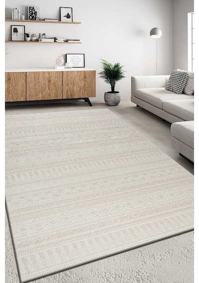 Modern Geometrik Tasarımlı Jüt Dokuma Loop Sisal Bej Halı Bej