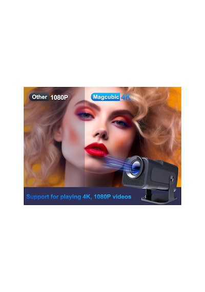 Hy320 Mini Led Projektör 1080p Full Hd & 4k Destek, Wi-fi 6, Bluetooth, Android Smart Siyah