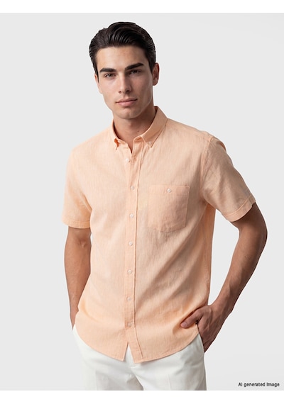 Lcwaıkıkı Classic Turuncu Regular Fit Keten Karışımlı Erkek Gömlek