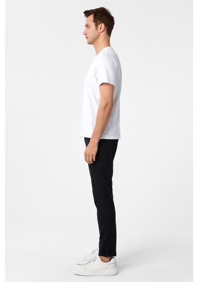 Süvari Beyaz Slim Fit Düz V Yaka Tişört Beyaz