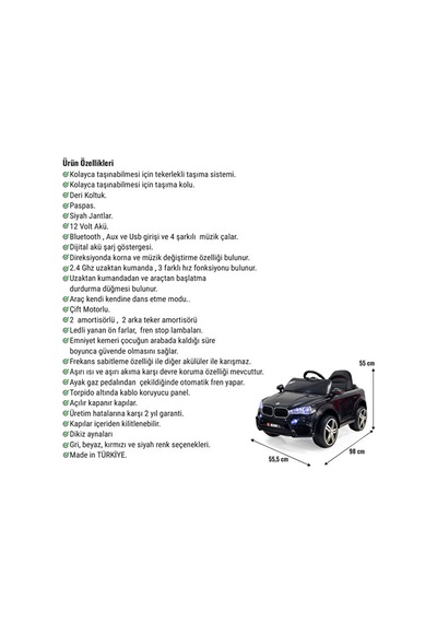 Akar Oyuncak Blade 12 Volt Uzaktan Kumandalı Akülü Suv Çocuk Arabası Siyah