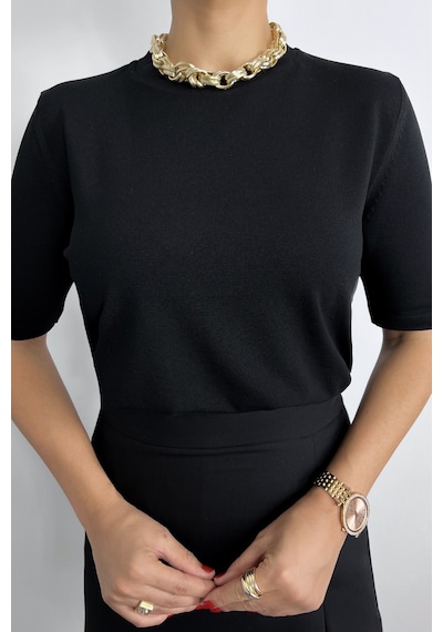 Ritnice Viscose Doku Next Premium Selection Siyah Yarım Kol Triko Kazak Siyah