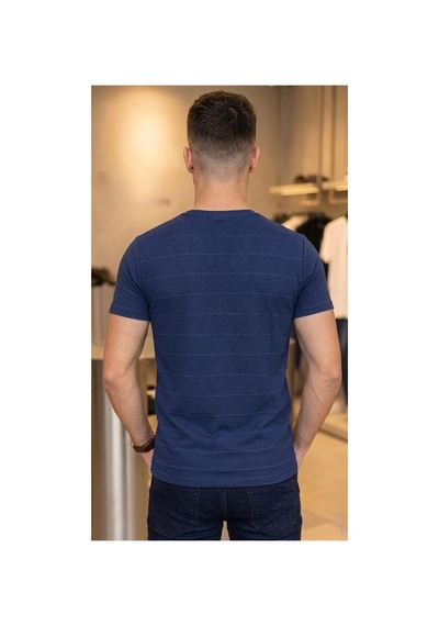 Regata Çizgi Desenli Bisiklet Yaka Regular Fit Örme İnce Triko Erkek T-shirt Lacivert
