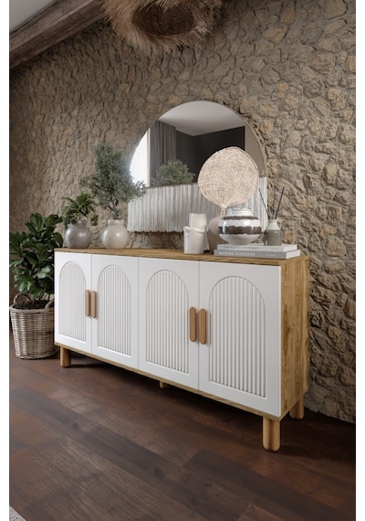 Elysia Bohem Konsol 4 Kapaklı Mdf Mebran Kapak 160 Cm Modern Salon Konsolu Aytaşı Ceviz Aytaşı - Çam Elysia Bohem Konsol 4 Kapaklı Mdf Mebran Kapak 160 Cm Modern Salon Konsolu Aytaşı Ceviz Aytaşı - Çam
