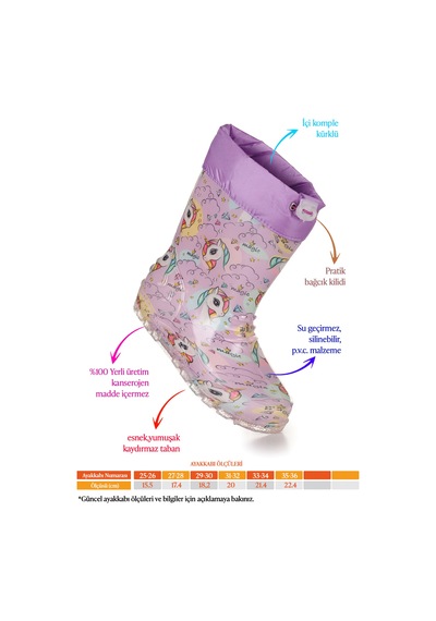 Kiko Kids Unicorn Su Geçirmez Kız Çocuk Yağmur Çizmesi Lila - Turkuaz Lila - Turkuaz