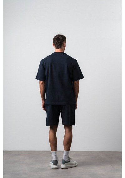 Erkek Nakış Detaylı Regular Fit T-shirt Şort Takım Lacivert