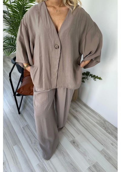 Keymoda Kadın Bluz Pantolon Takım Vizon Vizon