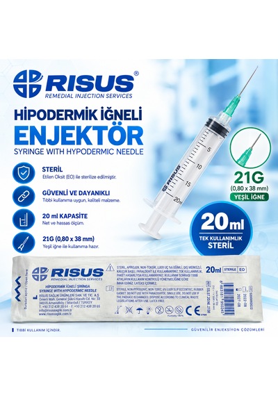 Enjektör 20cc 3p Yeşil-100 Adet