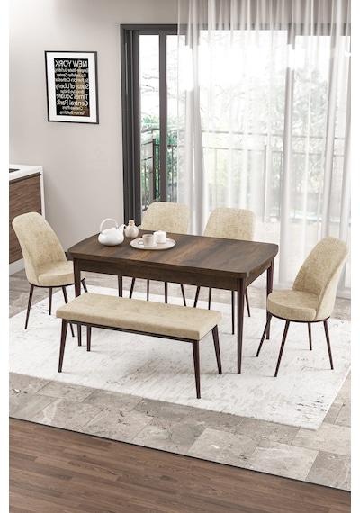Canisa Zen Serisi 80x132 Mdf Açılabilir Barok Ahşap Desen Masa Takımı 4 Krem Sandalye Ve 1 Bench Masa Barok Sandalye Ve Bench Krem Canisa Zen Serisi 80x132 Mdf Açılabilir Barok Ahşap Desen Masa Takımı 4 Krem Sandalye Ve 1 Bench Masa Barok Sandalye Ve Bench Krem