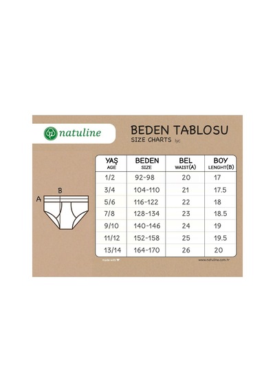Natuline Kız Çocuk Organik Pamuklu Likralı Külot 3 ' Lü Love Emp. 5815-3 Karışık