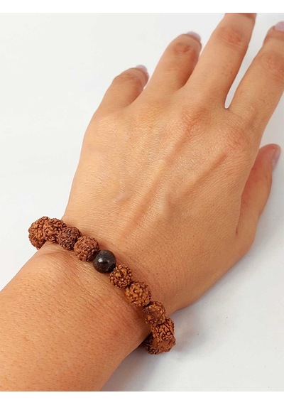 Bronzit Taşlı Rudraksha Tohum Unisex Bileklik 8mm Bakır