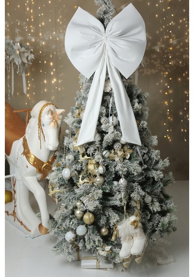 Kurdele Yıllbaşı Ağaç Süs Noel Beyaz Fiyonk 55x50 Cm Büyük Beyaz - 853506650