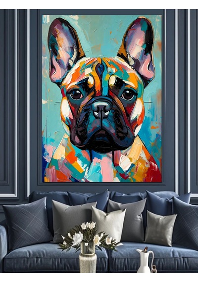 Ahşap Tablo Renkli Pop Art Fransız Bulldog