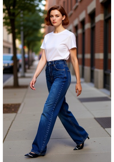 Ersefa Kadın Wide Leg Denim Pantolon Yüksek Bel Fonksiyonel Dayanıklı Ka Koyu Mavi
