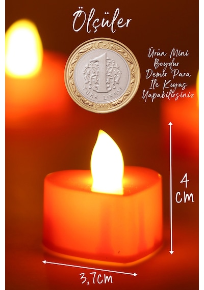 4 Adet Kalp Kırmızı Mini Led Mum Seti Pilli Dumansız Alevli Ledli Dekoratif Yapay Mum Dekor Işığı