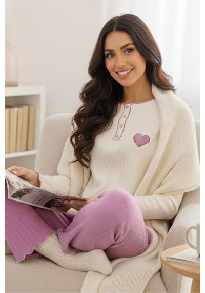 Siyah İnci Örme İnterlok Pijama Takım25226009 Pembe